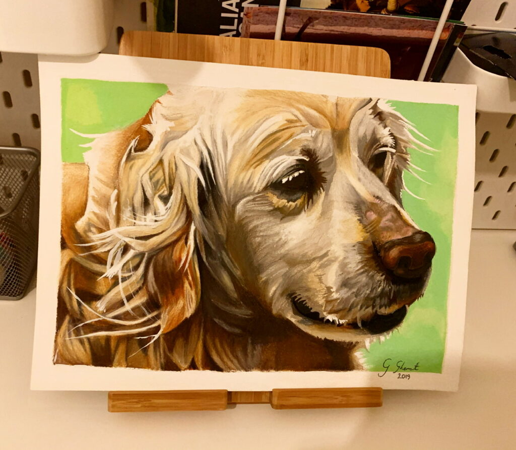 Painting of golden retriever 